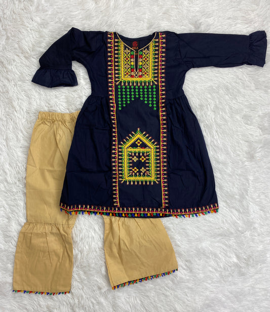 Cotton Blue Gharara Outfit 3-7 Yrs