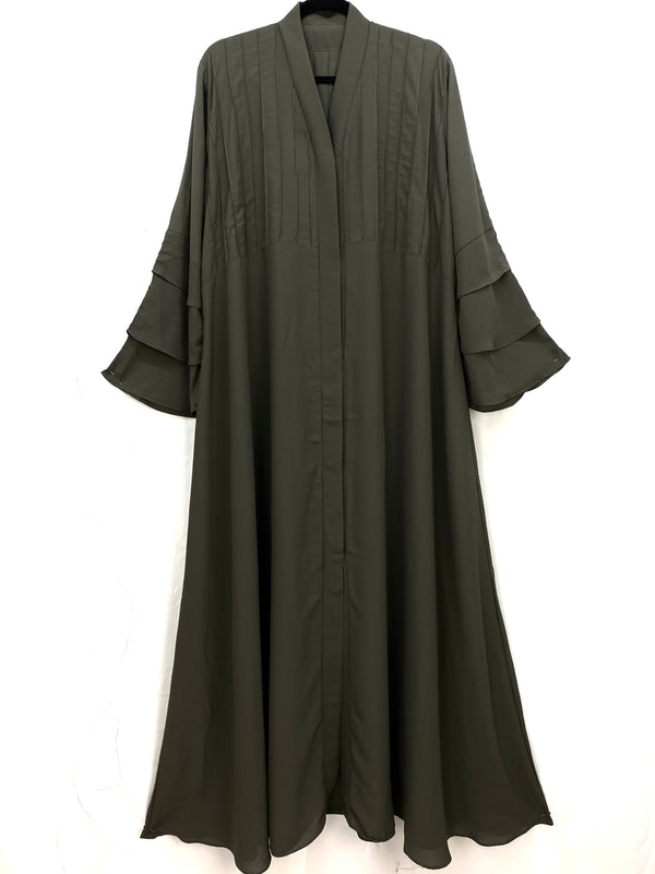 Hunter Green Chiffon Open Abaya (Free hijab)