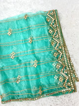 Turquoise Organza Dupatta with Mirror