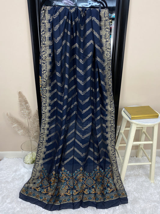 Navy Blue Jacquard Lawn Dupatta *