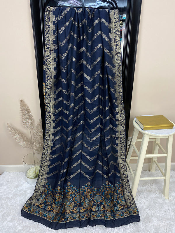 Navy Blue Jacquard Lawn Dupatta