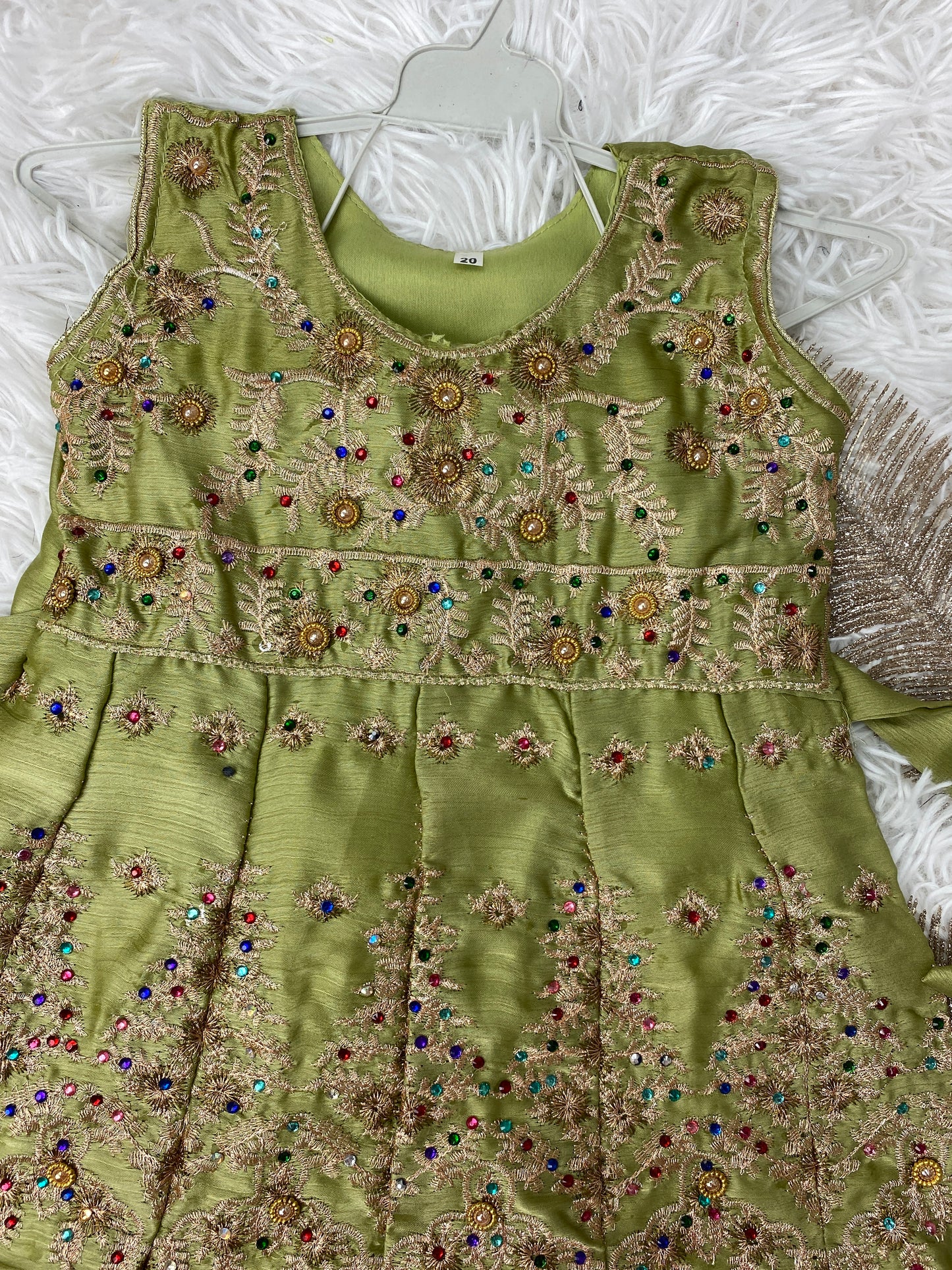 Pistachio Silk 3-PC Gharara Dress Ages 1-4 Yrs