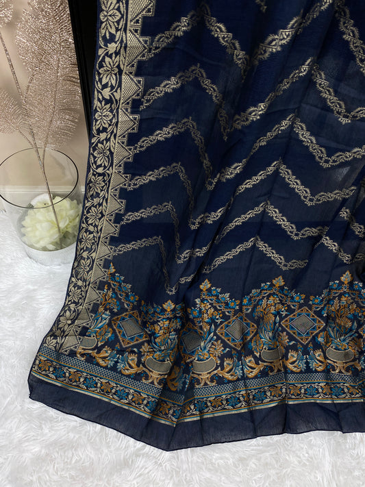 Navy Blue Jacquard Lawn Dupatta *
