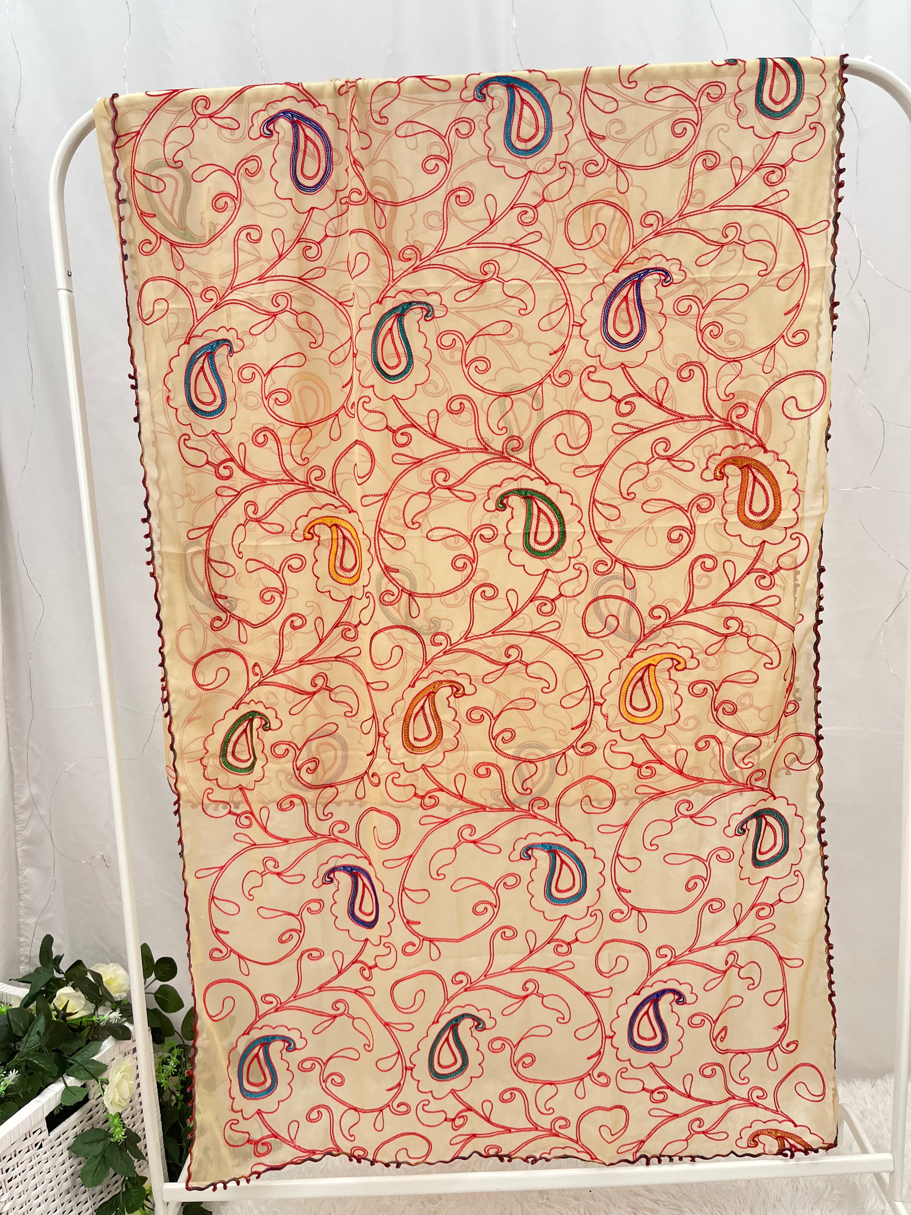 Beige Soft Chiffon Embroidered Dupatta