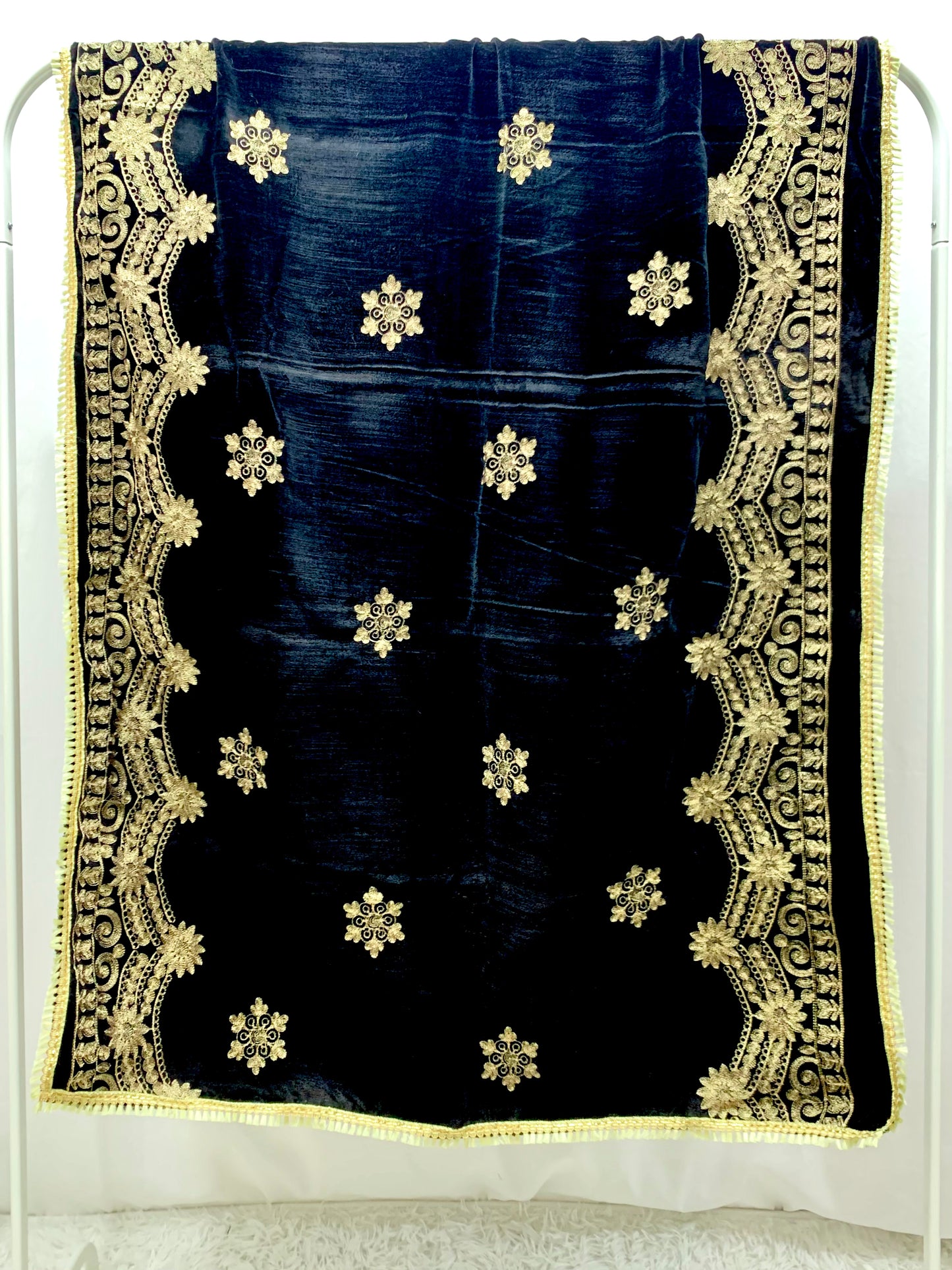 Jet Black Velvet Zari Embroidered Shawl