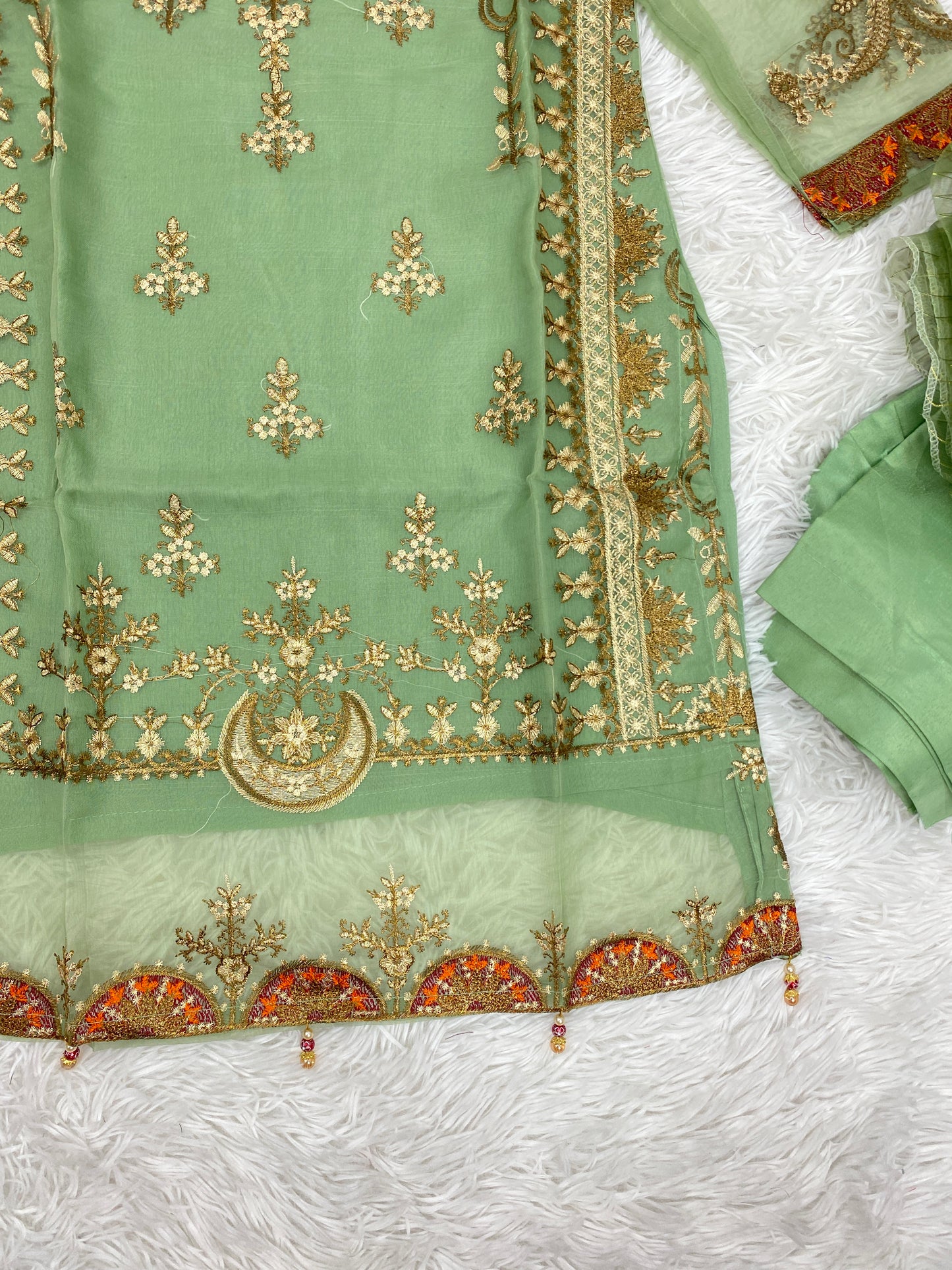 Sea-Green Organza 3PC Outfit S-M