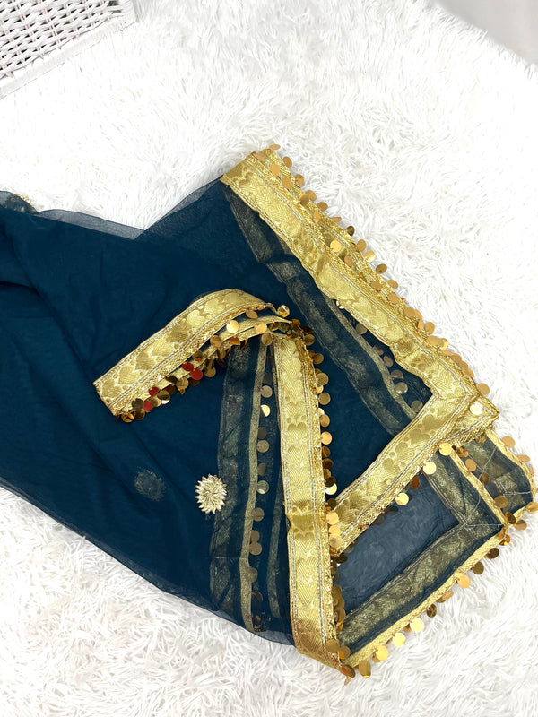 Soft Net blue dupatta with Gota