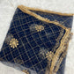 Net Dark Blue Dupatta with Zari Work