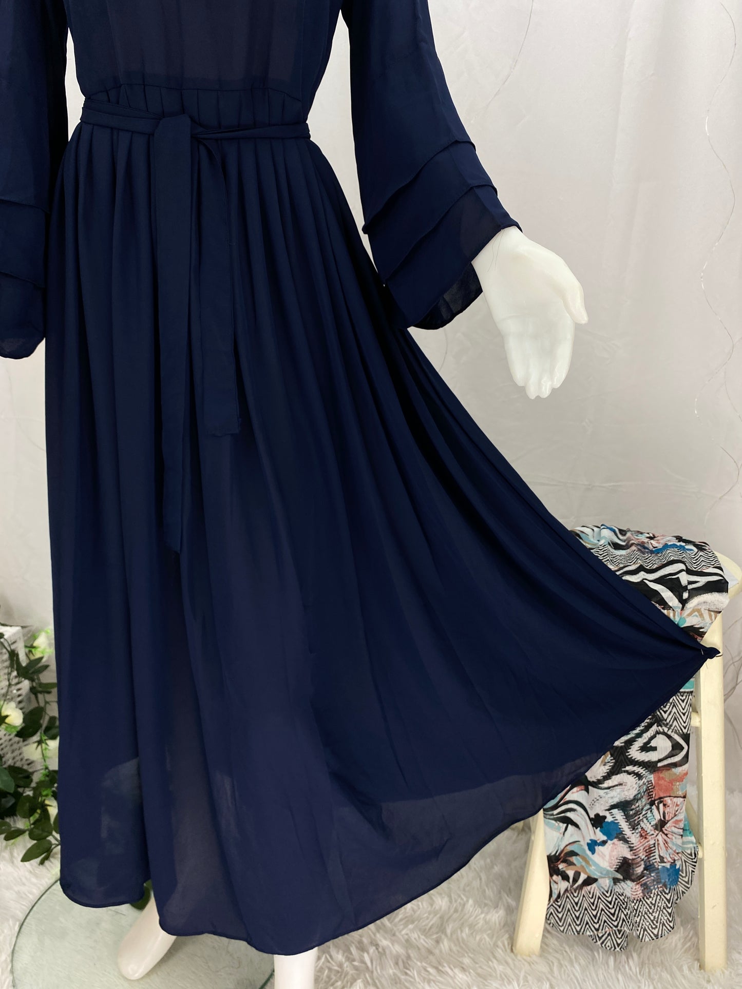 Navy Blue Long Chiffon Dress
