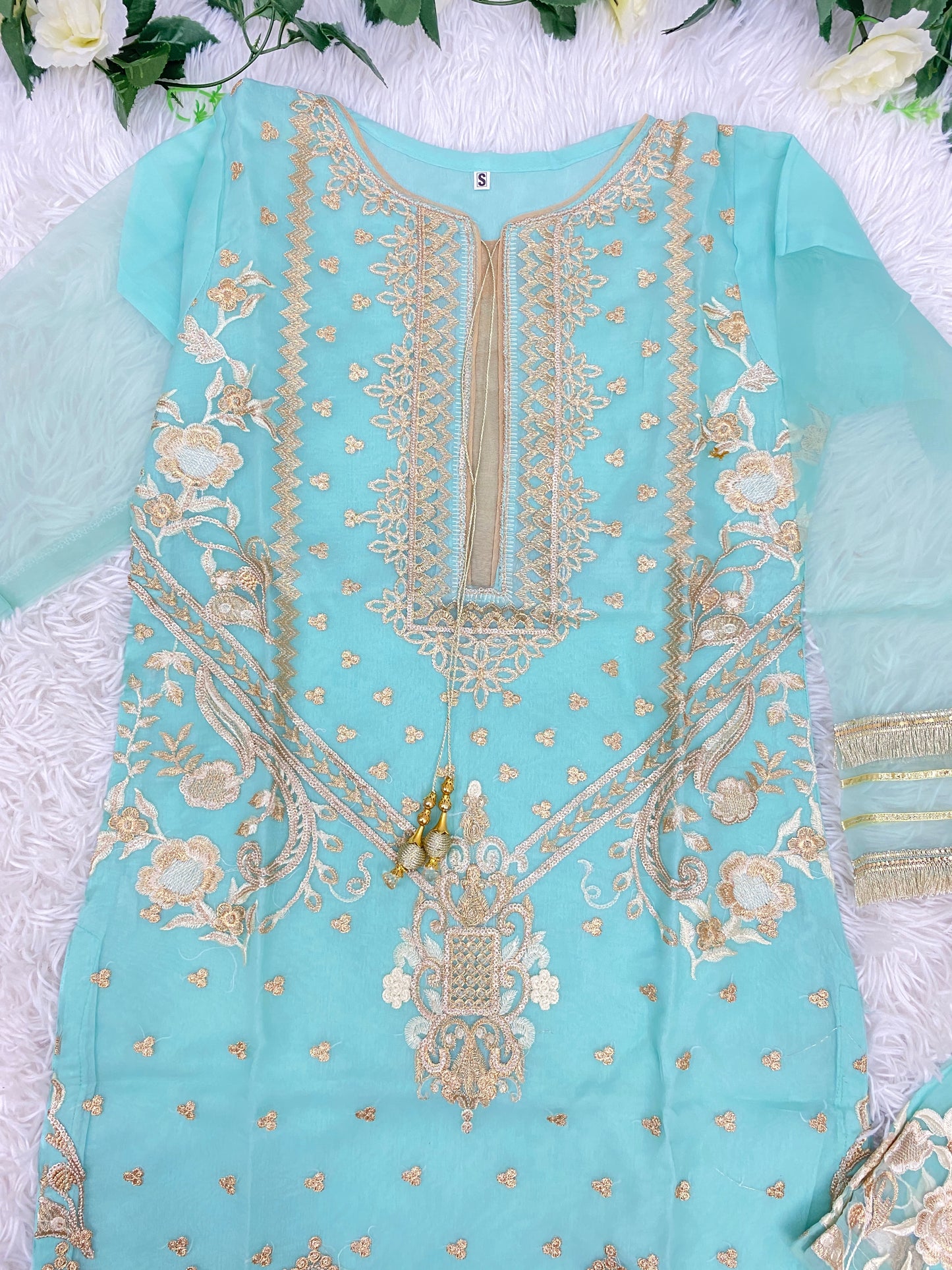 Teal Organza-Palazzo Outfit  S-M