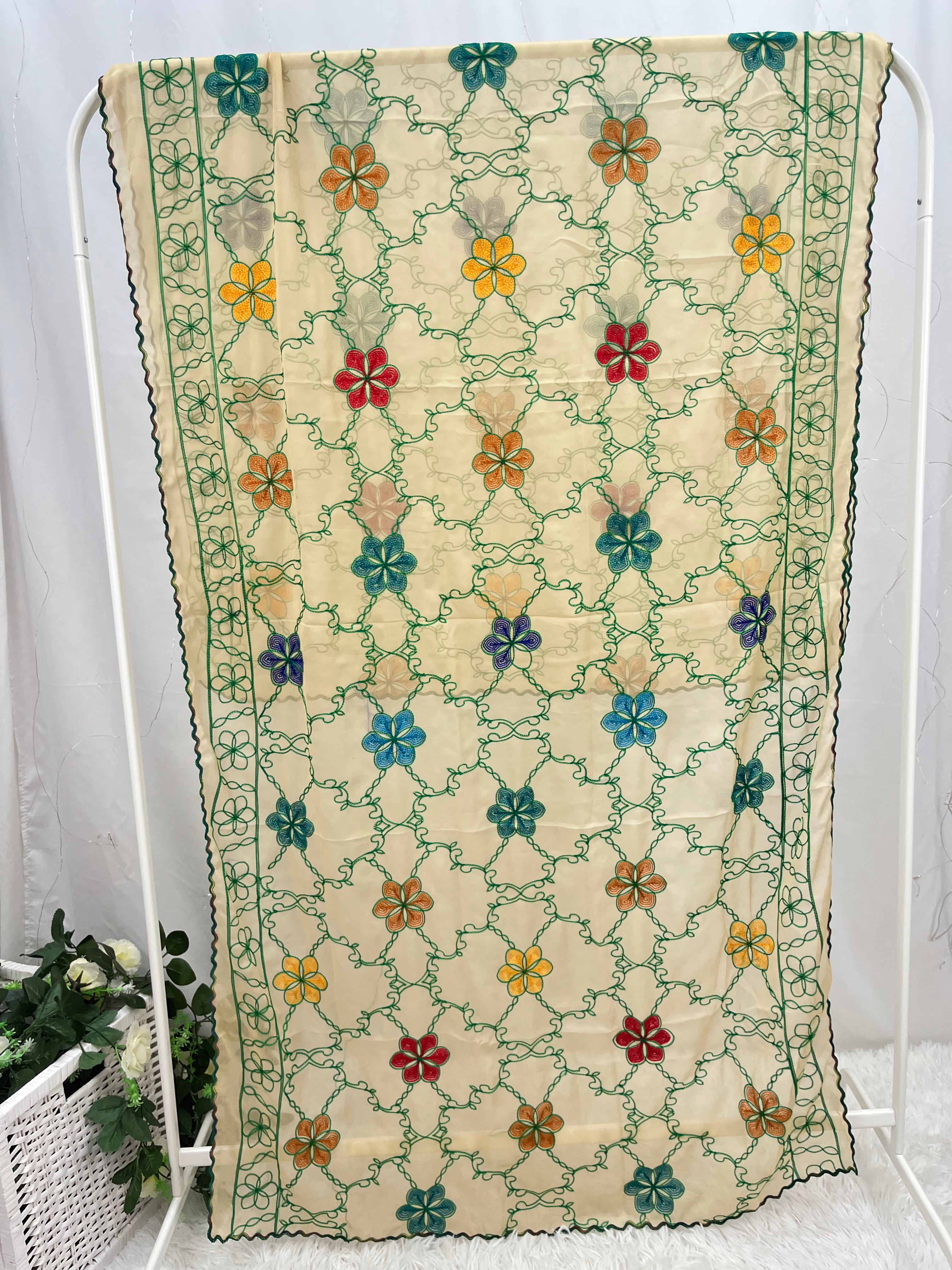 Baige colour chiffon multiple colours flower Embroidered Dupatta