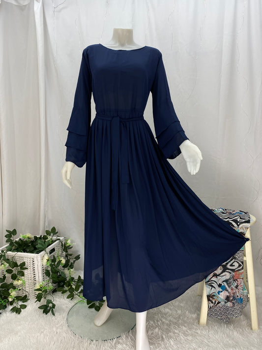 Navy Blue Long Chiffon Dress
