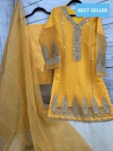 Orange Organza Real Mirror work Suit (3PC)